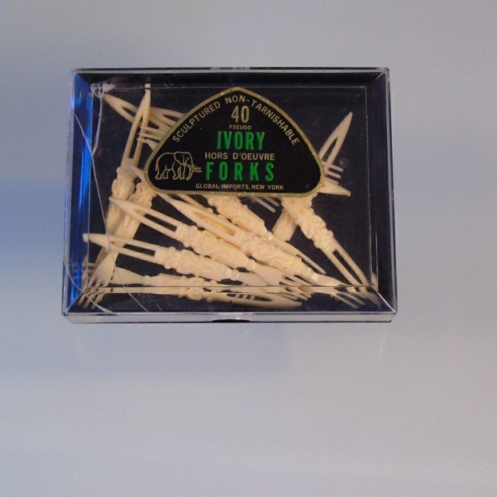 13  Pseudo Ivory Hors D'oeuvre Forks